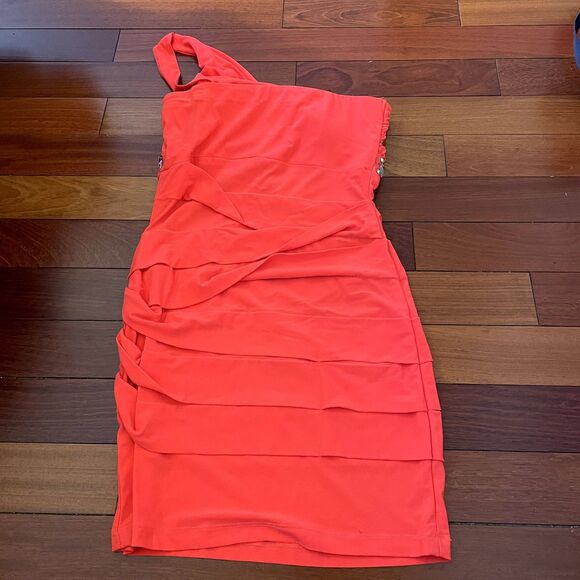 Vintage DEB 90s Y2k Mini Dress One Shoulder Bright Rhinestone HOCO event prom - Picture 5 of 11